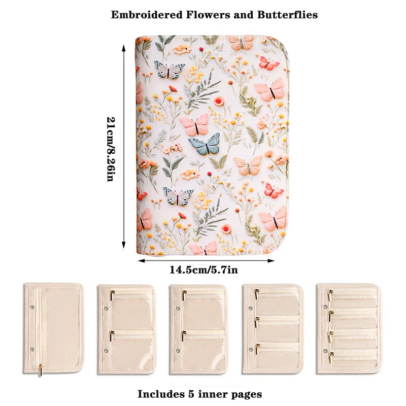 Organisateur de bijoux portable brodé de fleurs, étui à fermeture éclair pour bagues, boucles d'oreilles et colliers