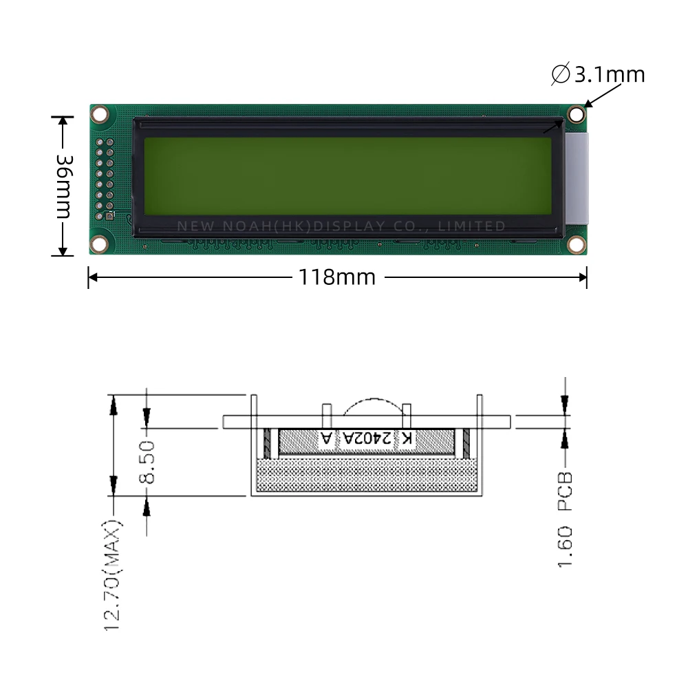 European Yellow Green Film 2402A LCD Dot Matrix Screen 24*2 Dot Matrix Module Multilingual Module 5V ST7066U LCM Display Module