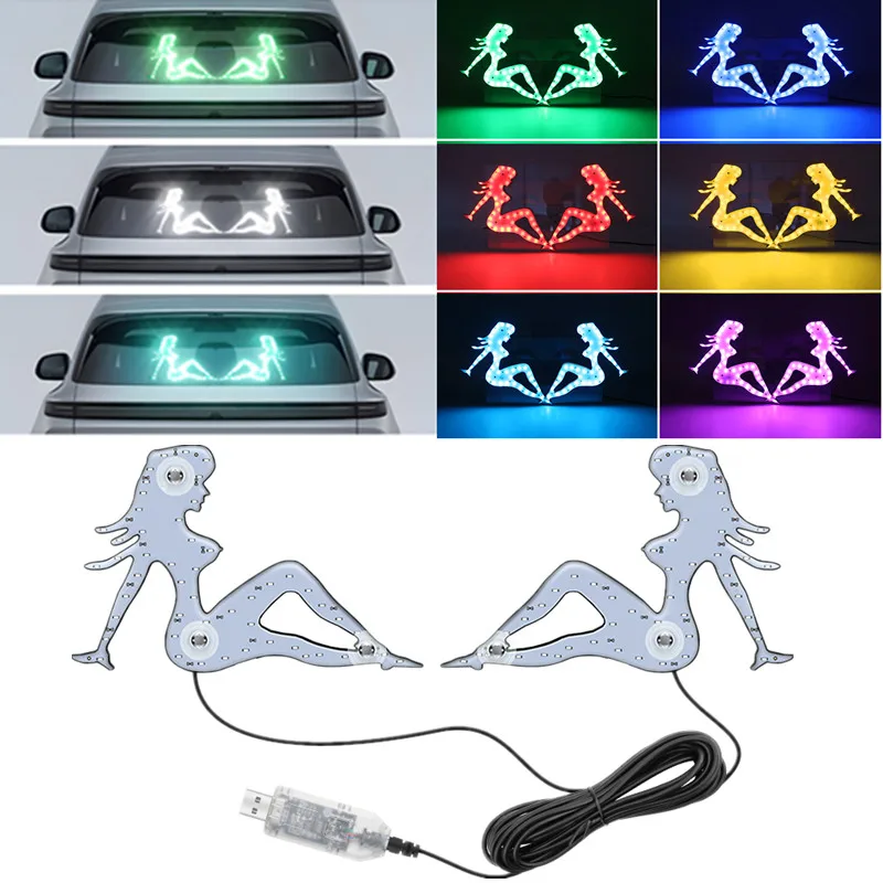 

1 Pair Trucker Mud Flap Girl Sticker Car Front Rear Windshield Ambient Decorative Lights Flash Beauty Girl LED Lights Decal