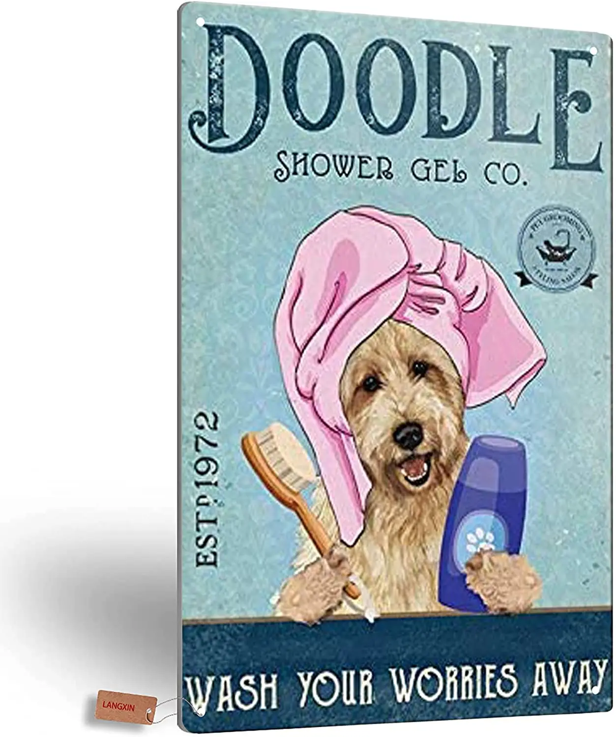 Golden Doodle Art Dog Wash Your Worries Away Tin Sign Home Decor Vintage Tin Signs Pub Vintage Decorative Plates Metal