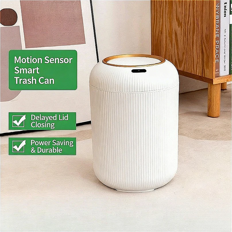 

Smart Induction Trash Can, Light Luxury Automatic Flip Top Garbage Bin, Plastic Tall Base for Kitchen Bathroom Bedroom Home