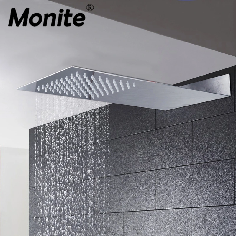 

Monite Solid Brass Chrome Polished Chrome Finish Ultra Thin Bathroom Square Rainfall Shower Head for Shower Set Single Control