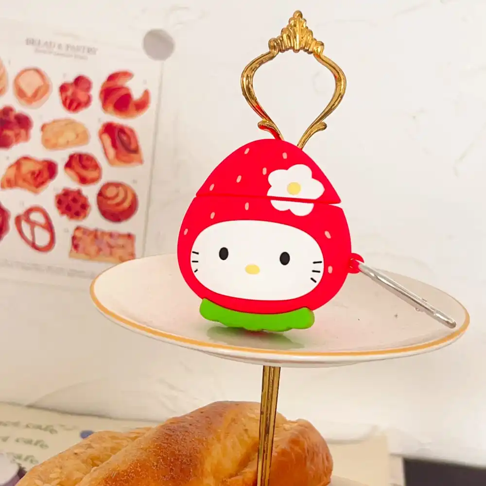 Милая мультяшная аниме ролевая клубника Hello Kitty Наушники для AirPods 1 2 3 Pro 2rd зарядная коробка мягкая защита от падения