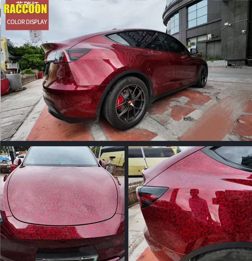 Glossy Red Forged Carbon Fiber Vinyl Wrap Car Wrapping Film For Vehicle Motorcycle Bicycle