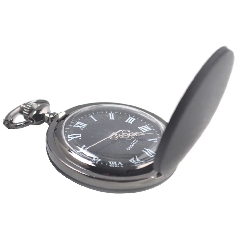 Quartz Pocket Watch Black Frosted Portable Small Lightweight Retro Watch with Hanging Chain for Men Women Vintage Style