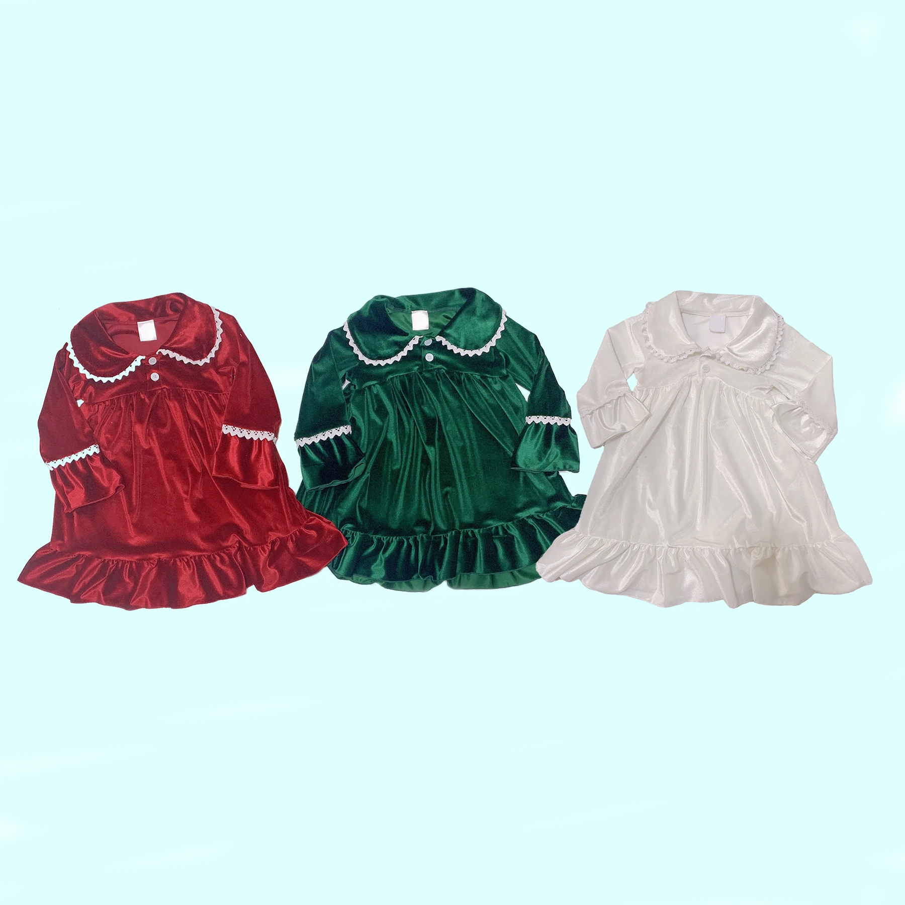 Night dress for kids girls christmas nightdress velvet lace design red green nightgown kids children nightie homewear pyjamas