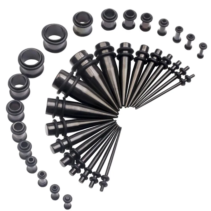 36PC Gauges Ear Stretching Kit Stainless Steel 14G-00G Gauges for Ear Plugs Tunnels and Taper Set Gauges Set Expanders (Steelton