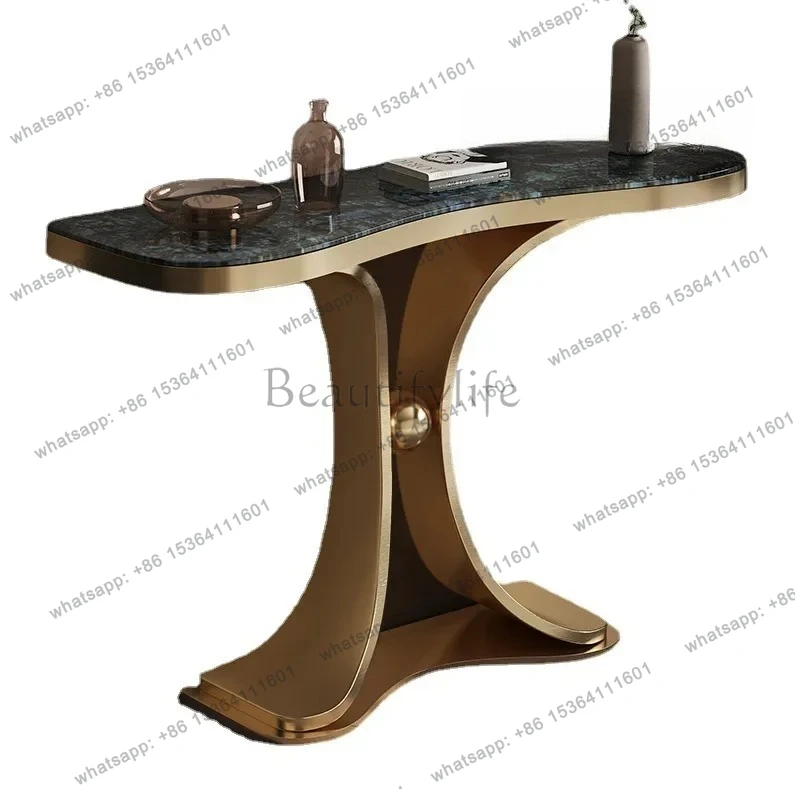 

yj7 Modern light luxury entrance cabinet foyer household entrance table stainless steel luxury stone end view table
