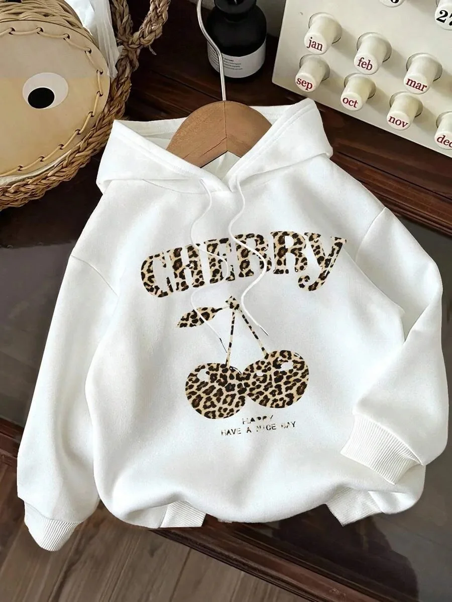 

Sweet - and - Stylish Pure Cotton Hoodie Showcasing Leopard - Print Cherry Art - Stand - Out Piece for Casual Looks