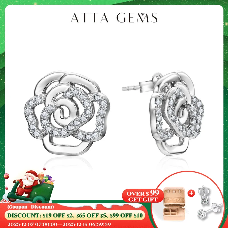 

ATTAGEMS New Diamond Moissanite Stud Earrings for Women S925 Silver 18k Gold Plated Orginal Flower Wedding Jewelry Travel Gift