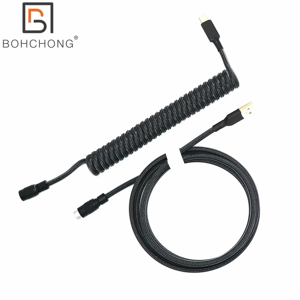 

Custom YC8 Thicker Spiral Coil Keyboard USB Type C Coiled Cable Micro Mini 5P L Shape Double Sleeved Matt Colorful YC8 Aviator