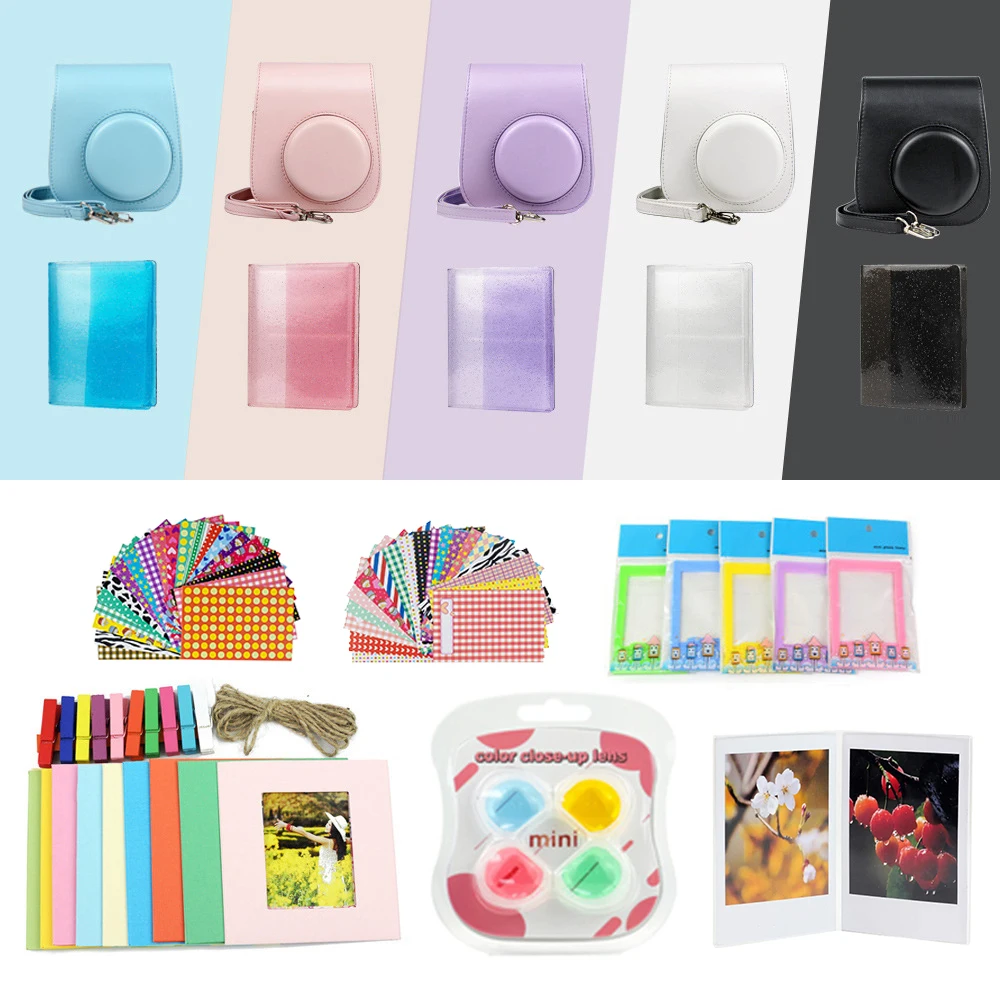 

New Fujifilm Instax Mini 11 Instant Camera Mini Case Protective Bag + 64 Pockets Photo Album + Color Filter + Stickers + Frames