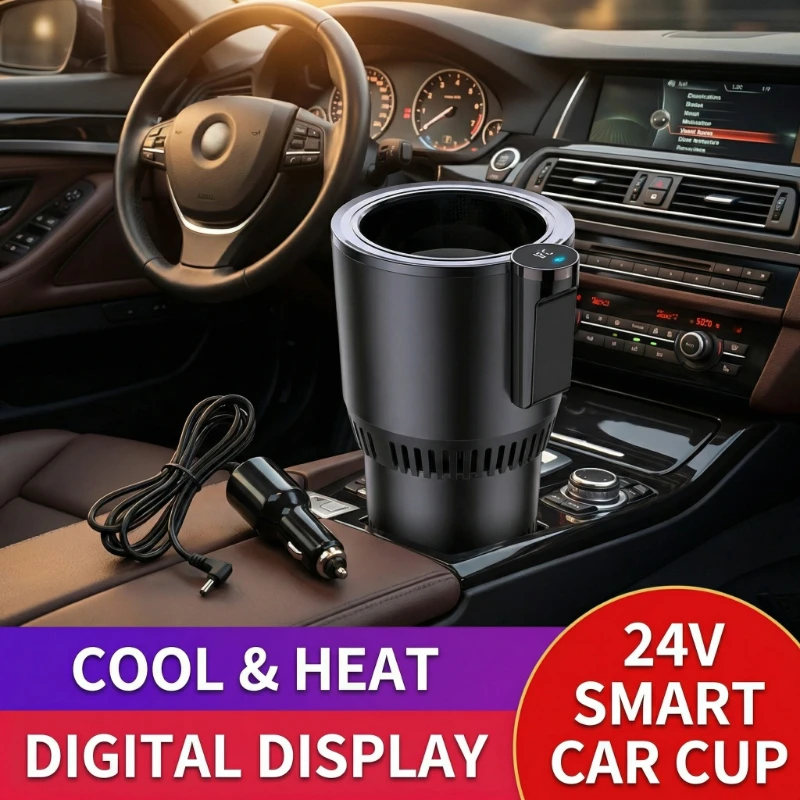 1 Unidade Suporte Inteligente para Copo/Caneca de Carro com Aquecimento e Resfriamento 24V, Aquecedor e Resfriador para Bebidas, Latas e Bebidas de Verão