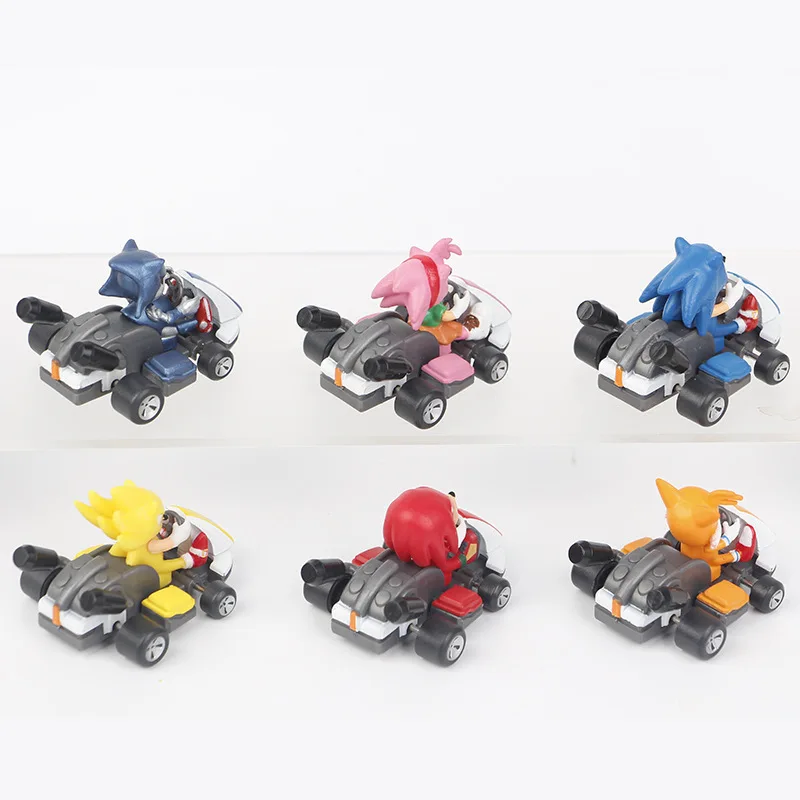 Sonic New Kart Toy 6pcs Set Cute Game Figure Car Racing New Cartoon Anime Karts Model Ornaments Home Decoration Children Gift