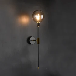 Lámpara Led de pared moderna para sala de estar, lámparas de bola de cristal de hierro negro para dormitorio, decoración de Loft, accesorios de pared de cabecera para el hogar Nórdico