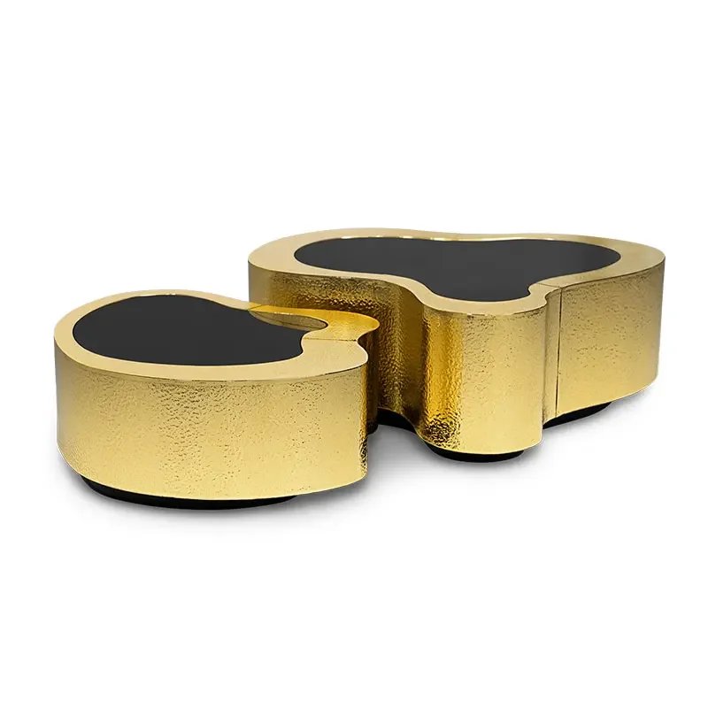 

Metal luxury design special-shaped wavy coffee table combination gold high-end furniture