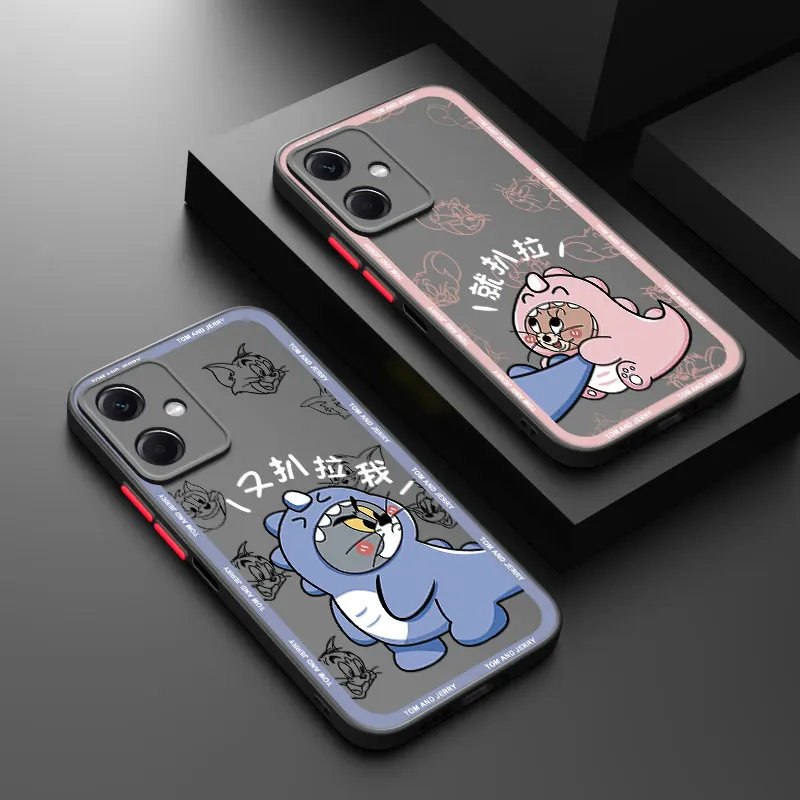 Cute T-Tom J-Jerrys Frosted Translucent Phone Case For Xiaomi Redmi Note 10 11 12 13 Pro Plus 9 11S 4G 11E 11T 5G 9S 10S 12S 9T