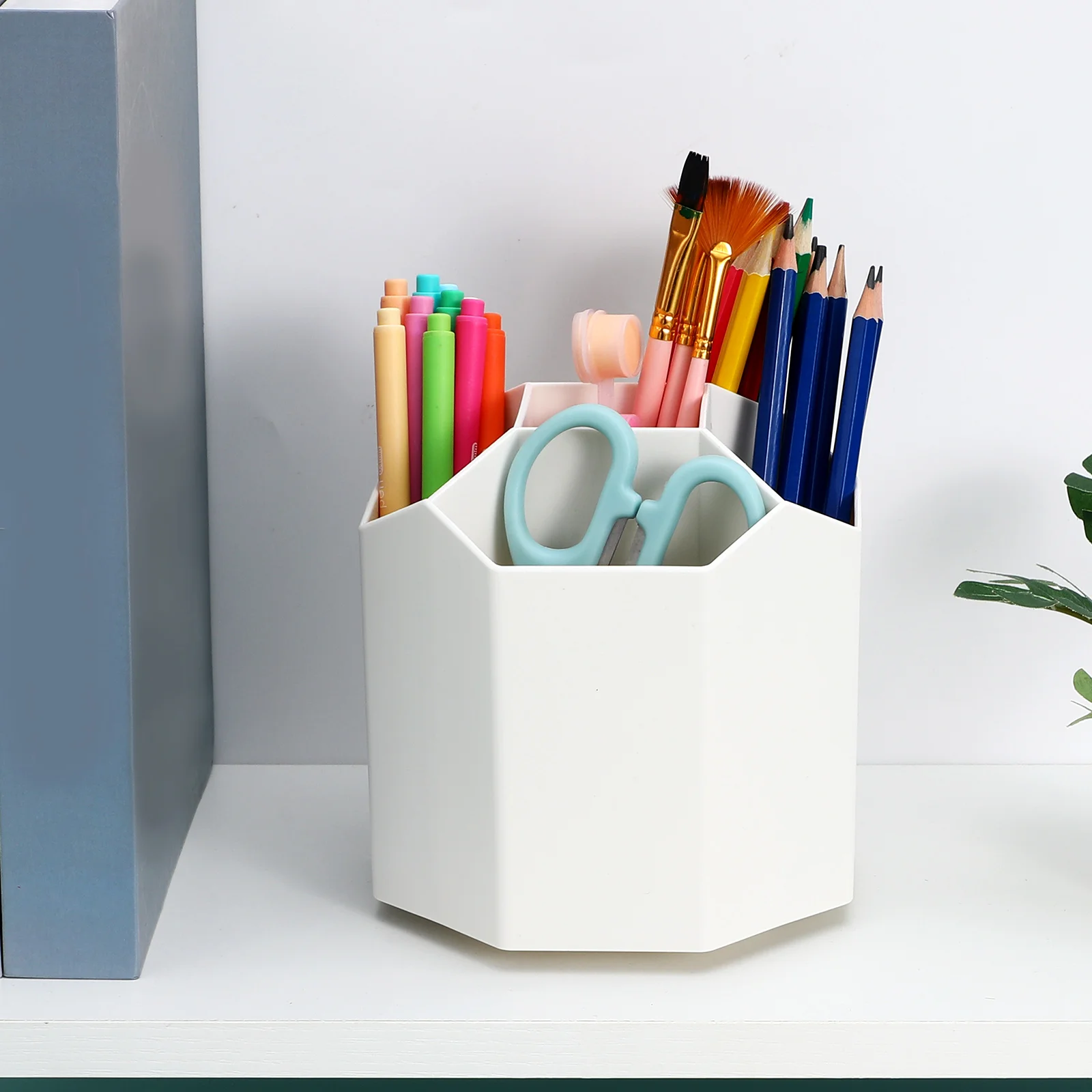 

Rotating Pen Cup Organizer Spacious Storage Desk Accessory Multi Compartment Stylish Office School Home Use Pen Holder