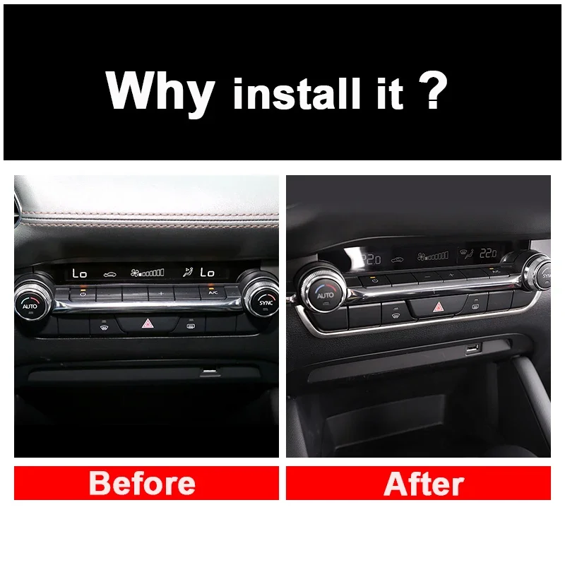 For Mazda 3 Axela 2019 2020 2021 2022 2023 2024 2025 Accessories Car Dashboard Central control trim cover stainless steel view 4