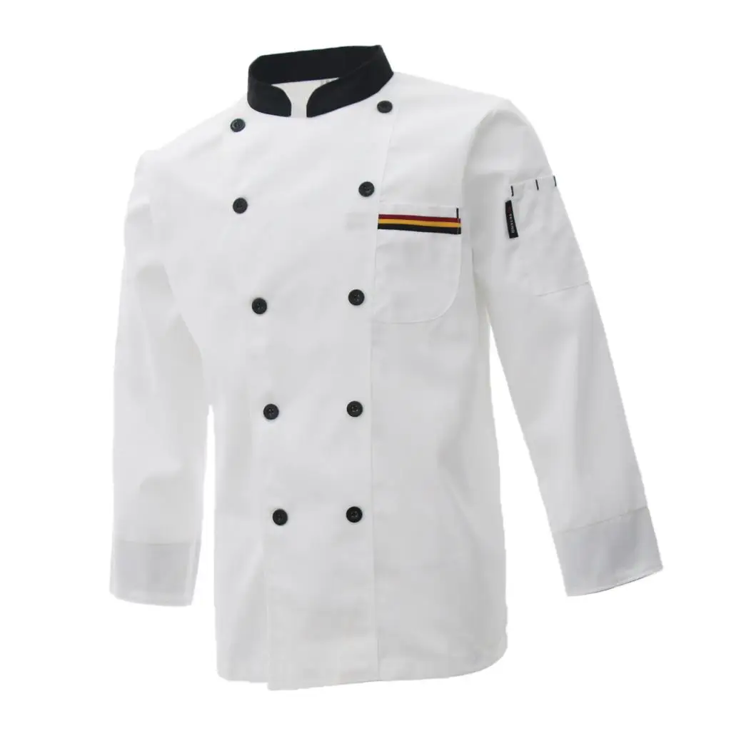 Cappotto da cuoco unisex da chef a maniche lunghe doppiopetto da uomo e da donna bianco XL