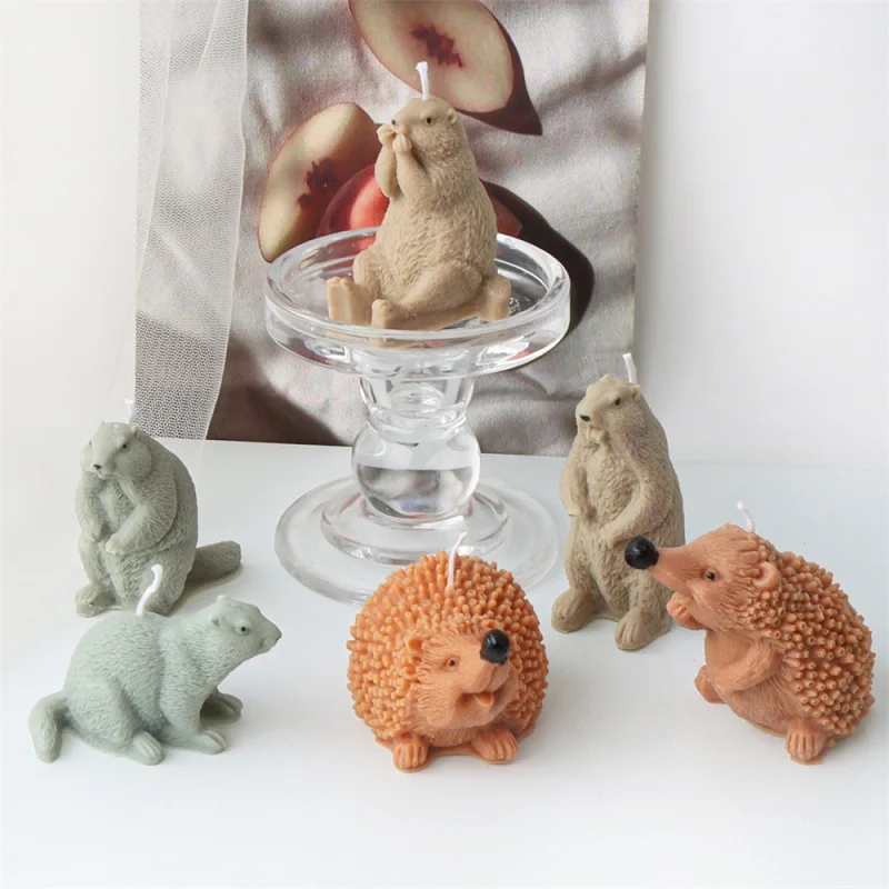 

3D Groundhog Hedgehog Silicone Mold for Candle DIY Simulation Animal Resin Plaster Aromatherapy Making Supplies Autumn Harvest