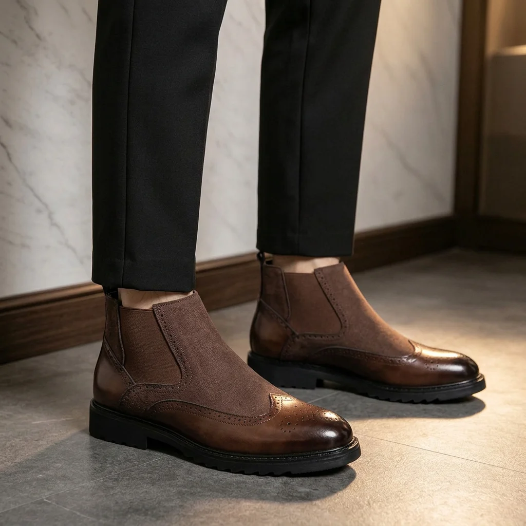 Men Broock Ankle Boots Black-brown Color High-top English Style Comfortable  Breathable Business Chelsea Boots Size 38-46