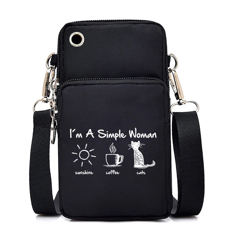 Im A Simple Woman Love Sunshine Coffee Cats Universal Mobile Phone Bag Case Wallet Sport Arm Purse Shoulder Bag Phone Pouch