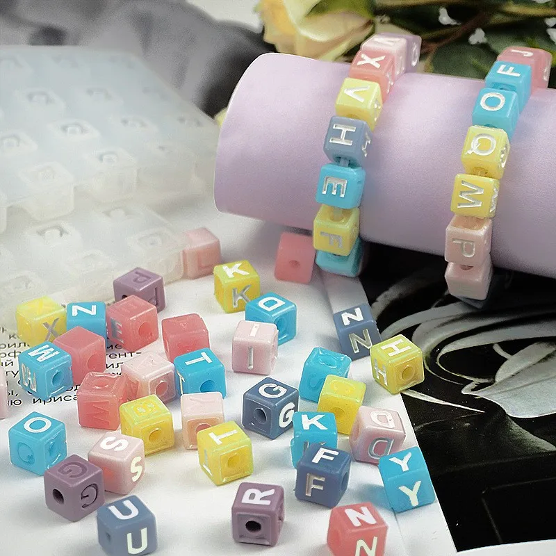 26 English Letter Bead Bracelet Resin Silicone Mold DIY Bead Bracelet Silicone Mold With Hole Pendant Jewelry Molds For Resin