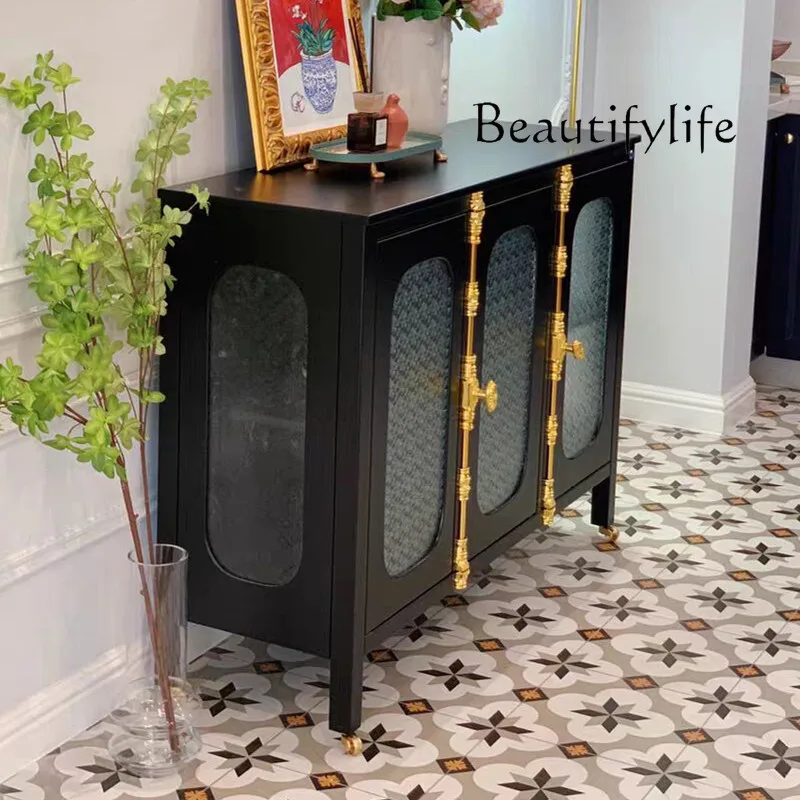 

French retro solid wood wine cabinet American country carved storage medieval furniture display side cabinet