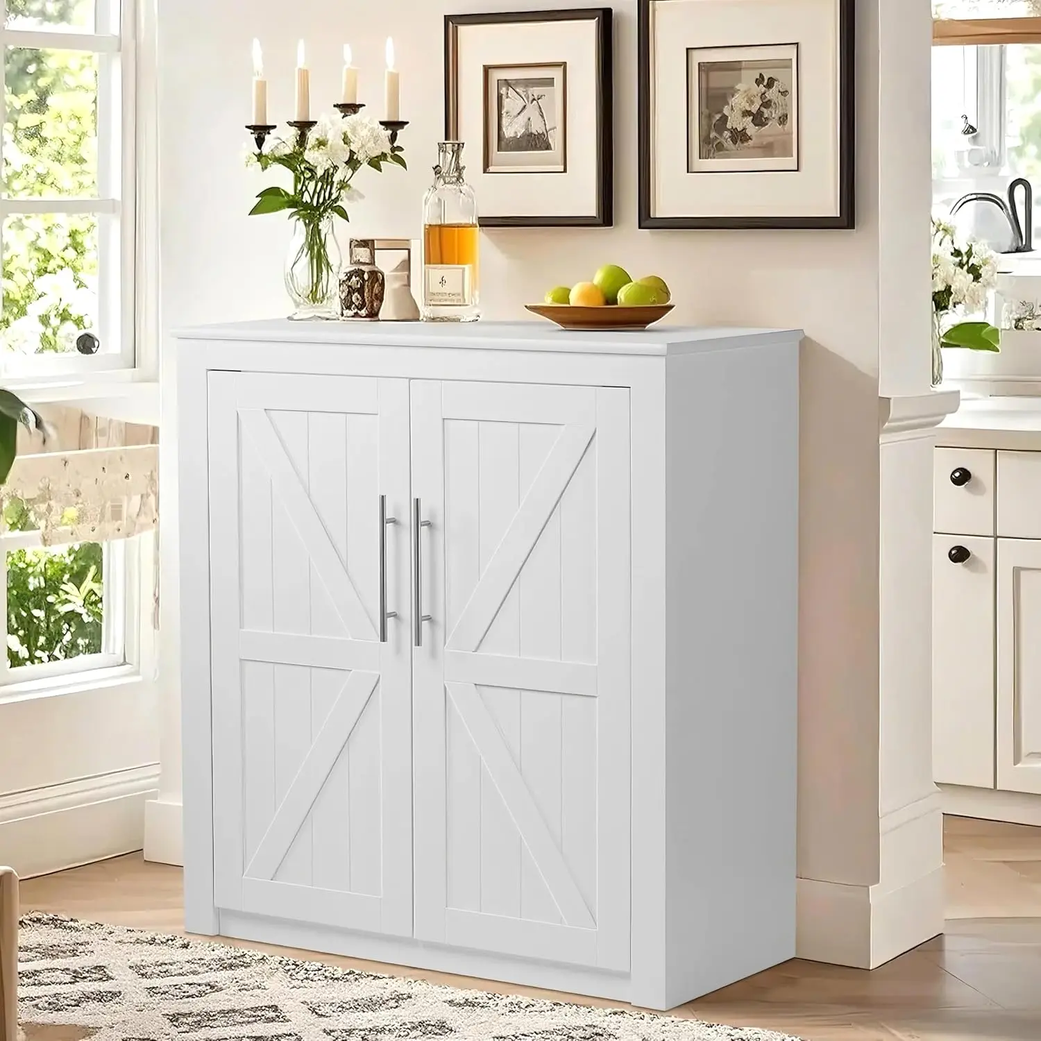 

Sideboard Buffet Cabinet, Wood Storage Cabinet With Doors And Adjustable Shelf, Farmhouse Coffee Bar - Console Table For