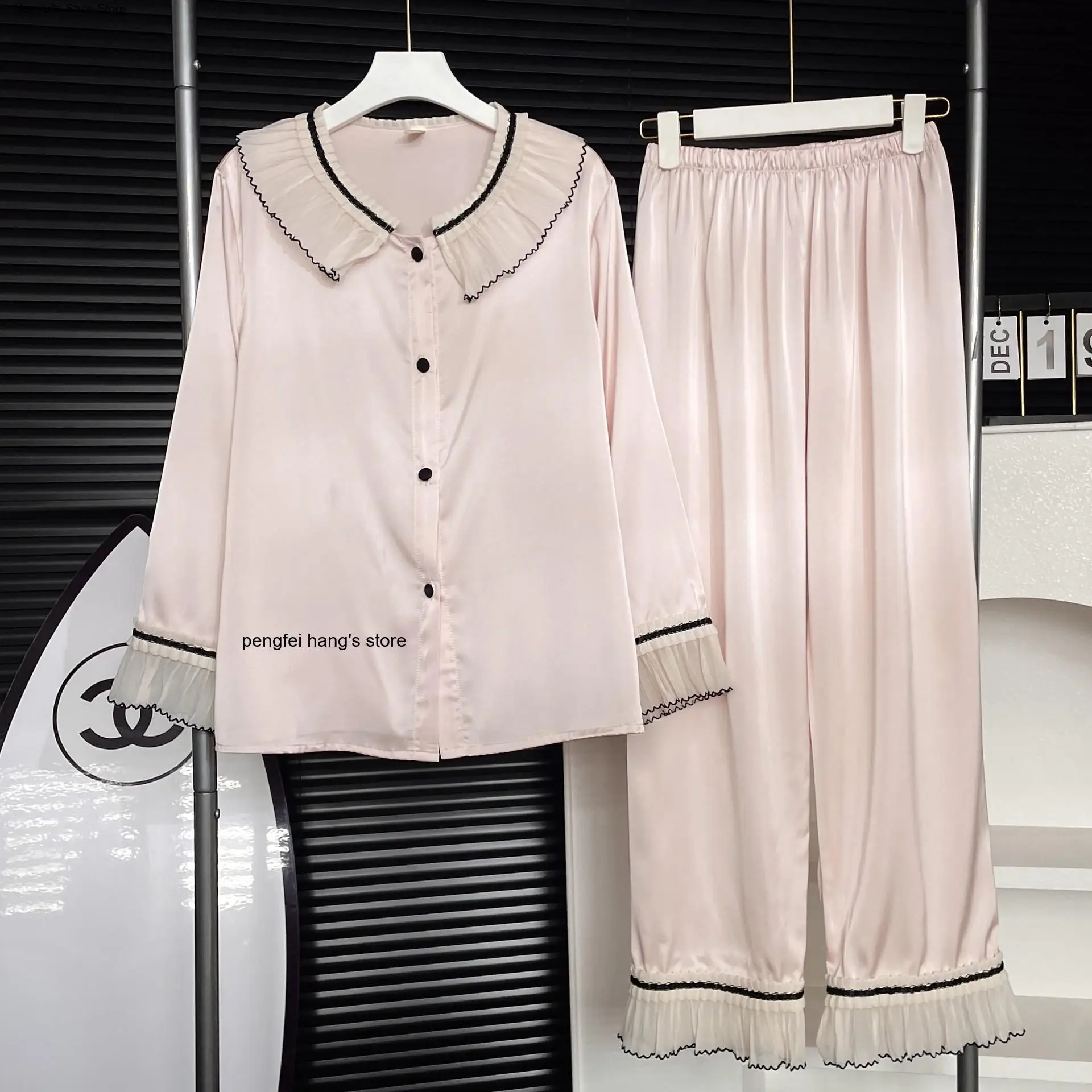 Luxury Princess Outer Wear Loungewear Women Elegant French Style Ice Silk Pajama Set Long Sleeve Pantshome Suit