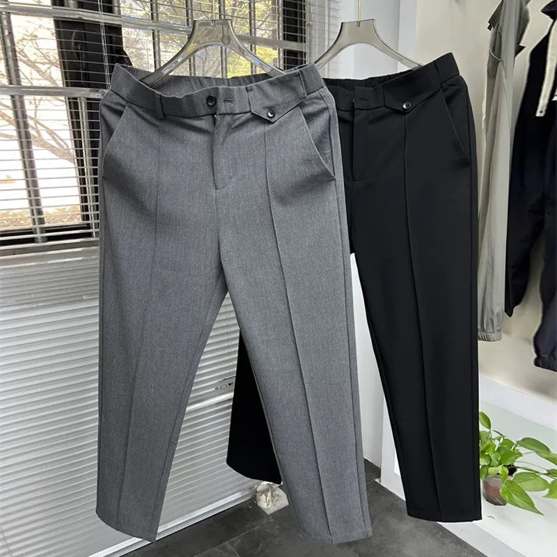 

Loose Large Size Men's Khaki Pants Spring Summer Straight Leg Elastic Waist Casual Trousers Slim Fit Long Trousers