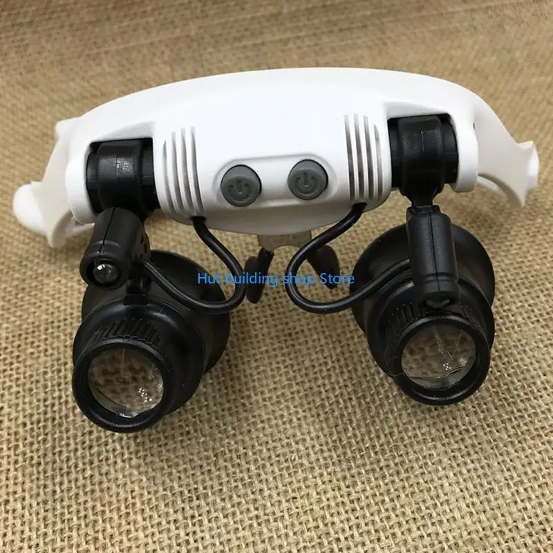 

T21C Glasses Magnifier 10x 15x 20x 25x LED-Illumination Double Eyes Jewelry Loupe Eyeglass Repair Tools for Craft-
