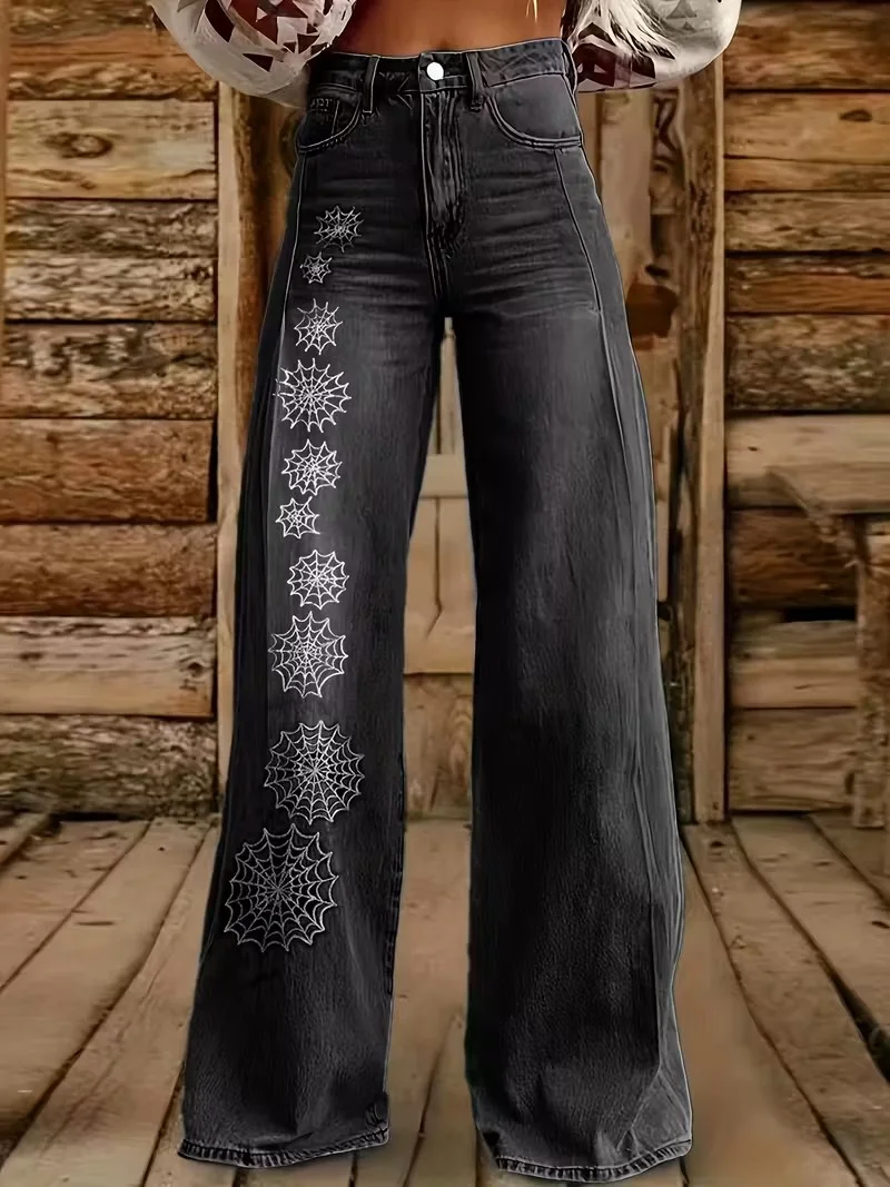  Women's Fashion Casual Wide Leg Denim Jeans Washed Elastic Denim Versatile Wide Leg Pants Loose Fit Versatile Simple Stylish 