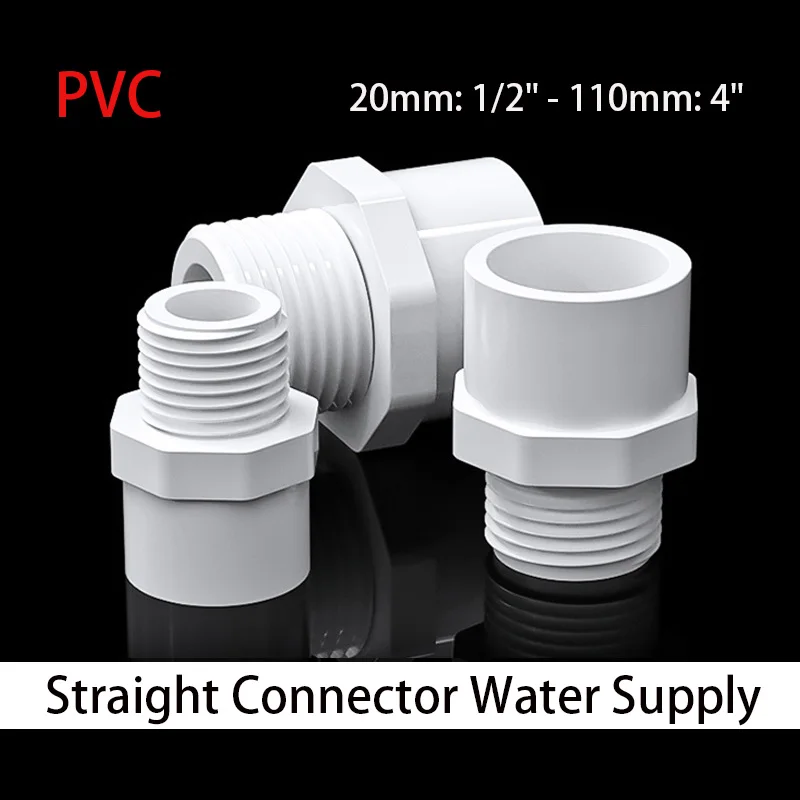 

1pcs White PVC Connectors 1/2" to 4'' PVC Pipe Thread Fittings Water Supply Tube Joint Garden Irrigation Pipe Fittings