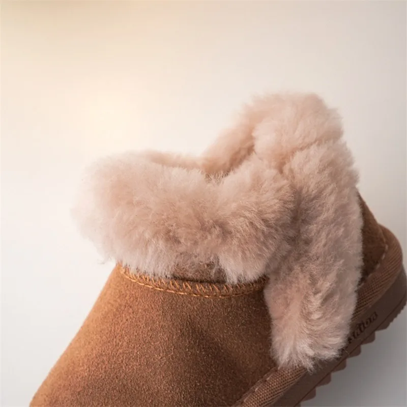 Winter Children Warm Snow Boots Boys Thicken Fur Inside Short Boots Girls Retro Suede Princess Boots Baby Soft Cotton Shoes