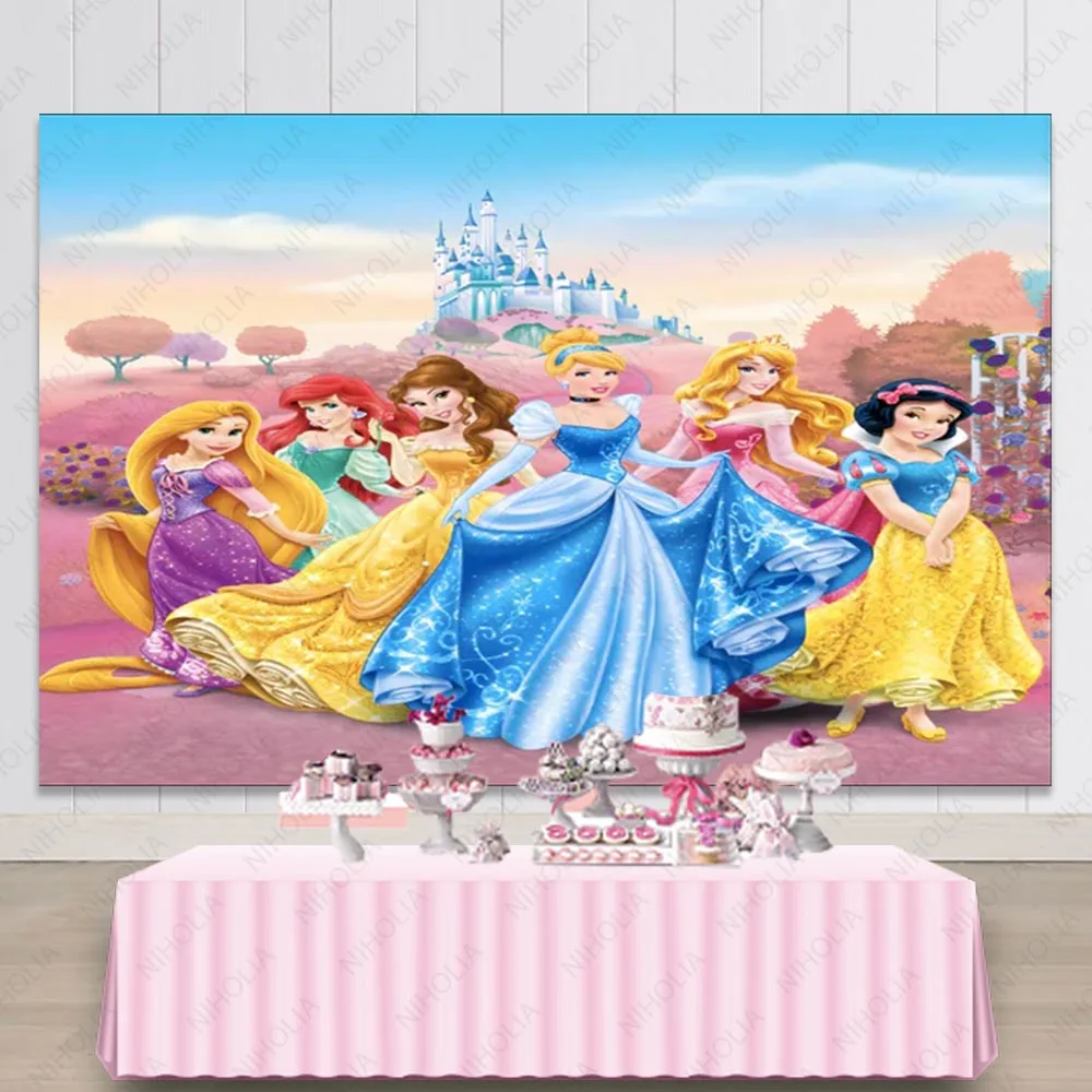 Princess Disney Family Photography Background Cloth Girls 1st Birthday Party  Backdrop Photo Studio Decor Baby Shower Prop