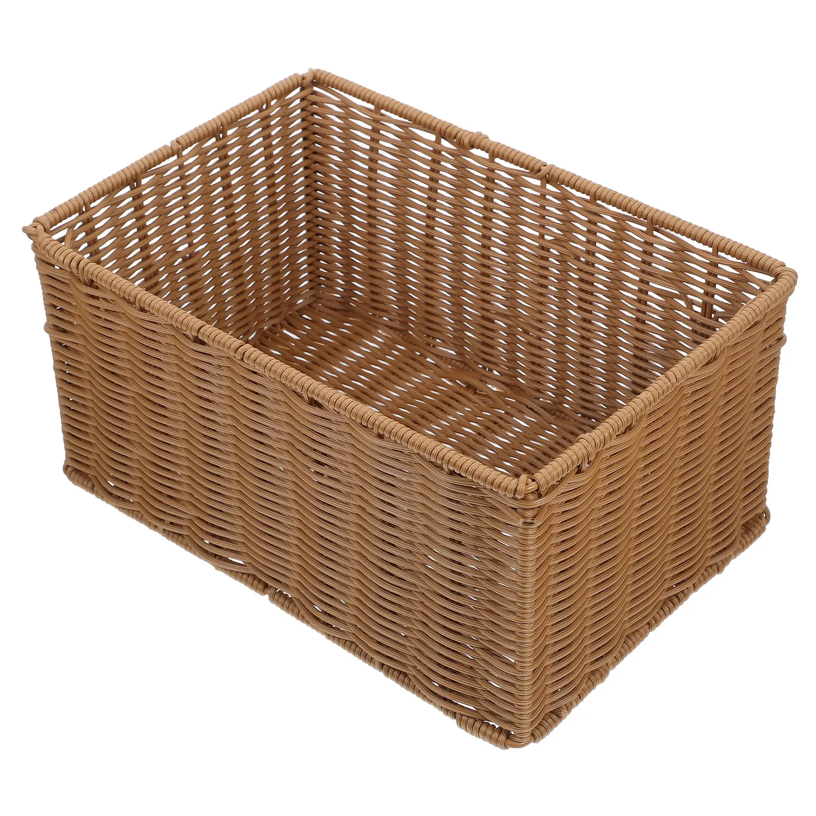 

Rattan Storage Basket Hand Woven Plastic Baskets Organizer Shelves Fruit Bread Container Kitchen Pantry Imitated Rattan Woven