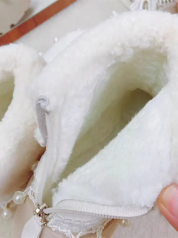 White pearl rhinose tassel beads sweet cotton boots large cute short tube non-slip female cotton shoes 34-40 view 6