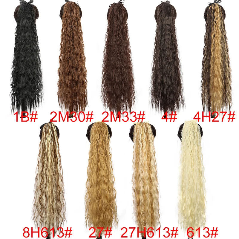 34Inch Synthetic Long Kinky Curly Ponytail Extension Drawstring Clip in Fake Soft Hairpiece for Women Daily Use Party
