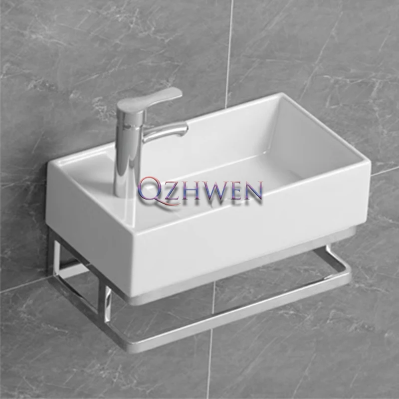 Mini lavabo da bagno a parete piccolo appartamento lavabo in ceramica Ultra-stretto lavabo semplice bianco con staffa e rubinetto