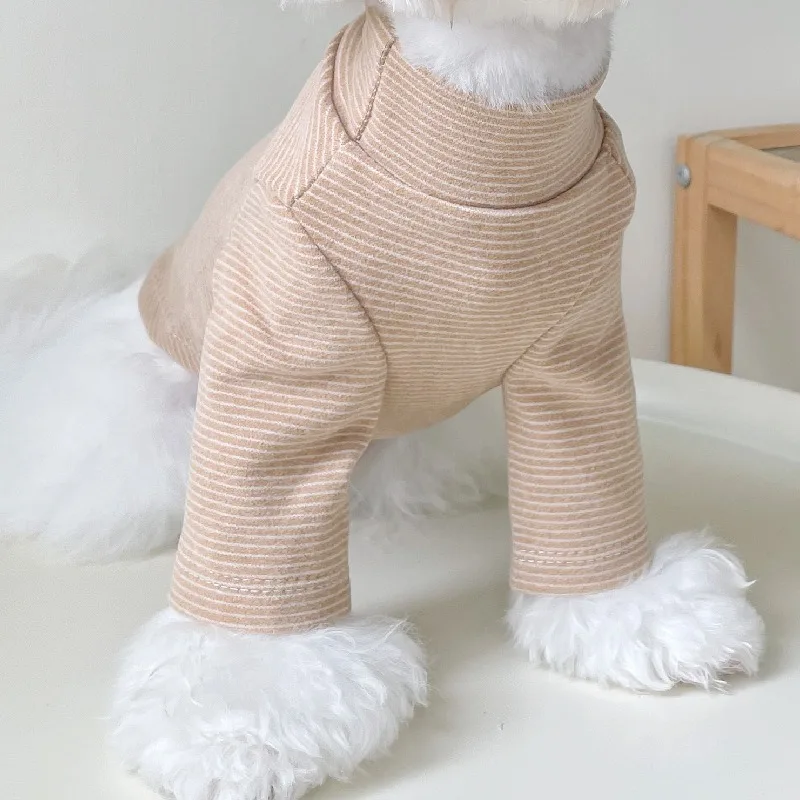 Puppy High Collar Korean Bottoming Shirt Pet Warm Clothes Teddy Winter Clothes Fashion Striped Two Legs Clothes