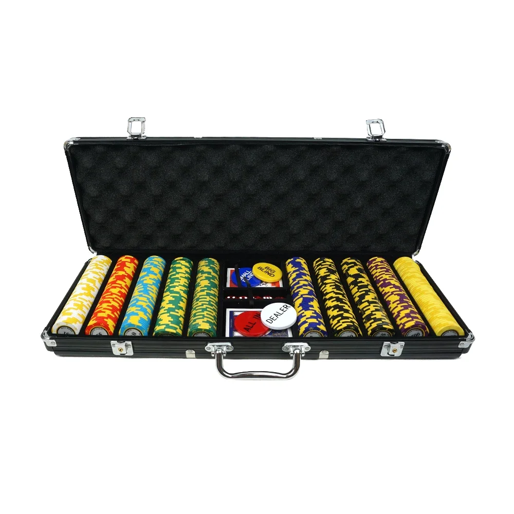 High Quality Black 500 Pcs Aluminum Case Casino Clay Poker Chip Set Includes Full Set Of Gambling Accessories Clay Chip Set