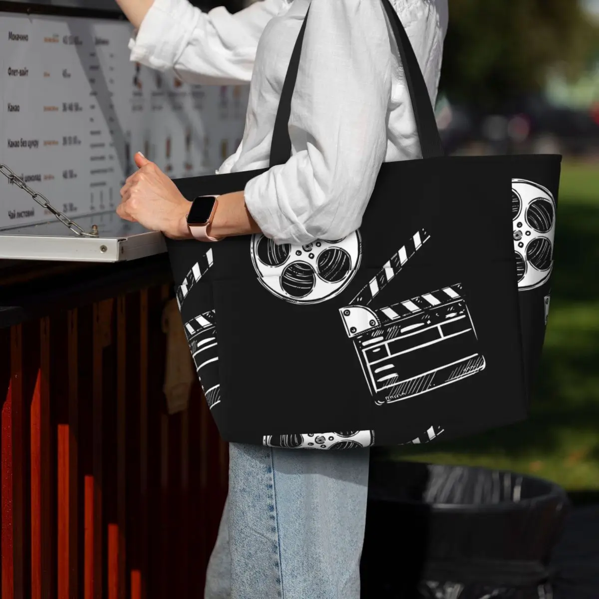 Movies, Film And Clapperboard Beach Tote Bag Sport Gym Yoga Duffle Large Tote Bag Women Travel Bag Fitness bag