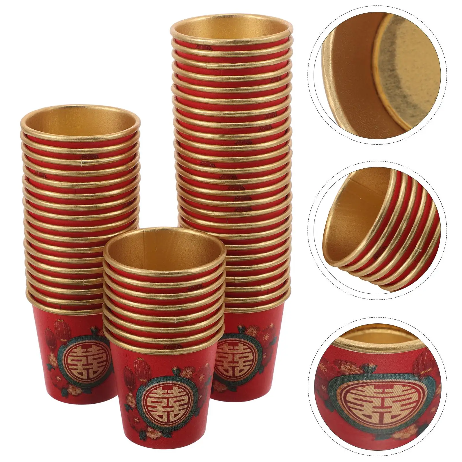 

50 Pcs Red Thick Mini Paper Cups Wedding Tea Ceremony Shot Glass Disposable Party Cups Festive Celebration Decor Event Tableware