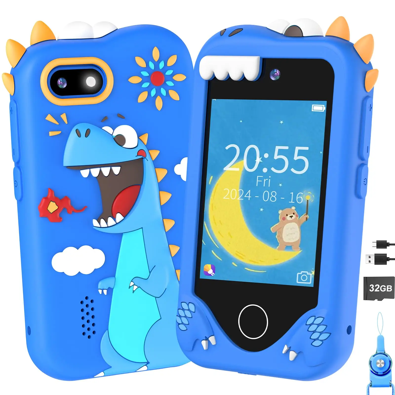 تشغيل شاشة لمس للهاتف للأطفال، كاميرا بدقة 48 ميجابكسل، يدعم تسجيل فيديو بدقة 1080 بكسل عالية الدقة ومجهزة بطاقة ذاكرة سعة 64 جيجابايت وقارئ البطاقة