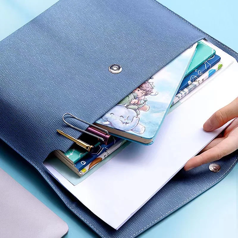 B-SHAMO Leather Portfolio with Snap Closure A4 Waterproof File Folder Large-Capacity Office Envelope Storage Case Document Bags