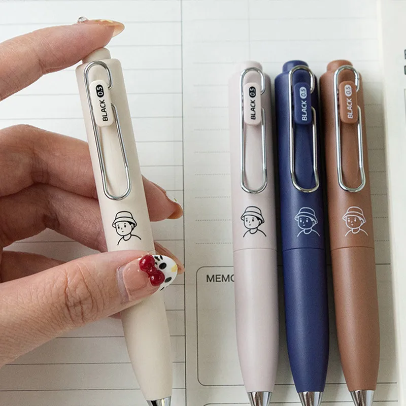 4Pcs Minimalist Solid Color Mini Gel Pen Set Student Large Capacity Quick-Drying Black Ink Pen ST Pen Tip Office Signature Pens