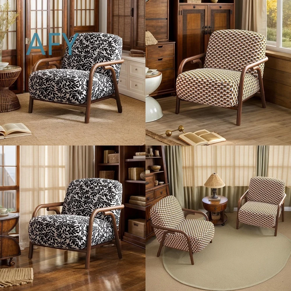 Retro Lounge Chair for Living Room Balcony Modern Minimalist Accent Seating Mid Century Design Ottoman for Relaxation