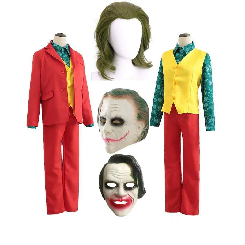 

Joker Costume Adults Suitable for Halloween Party cosplay Costume Clown full set Coat Shirt Vest Suit Outfits Joker Full wig
